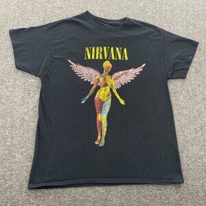 Nirvana in Utero T Shirt Tour Concert Band Rock Grunge Gothic Angel Mens Medium‎